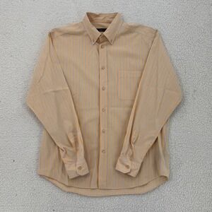 Zegna Sport Mens Size XL Orange Striped Button Down Shirt Long Sleeve